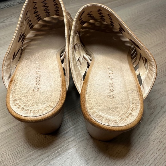 Chocolat Blu Walda Women Tan Leather Woven Platform Wedge Slide Sandals Size 7 - Picture 7 of 10